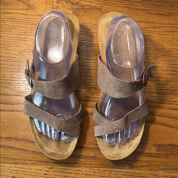 Yokono Wedge Sandals Taupe Brown Leather Sandals Size 9 - Picture 4 of 14